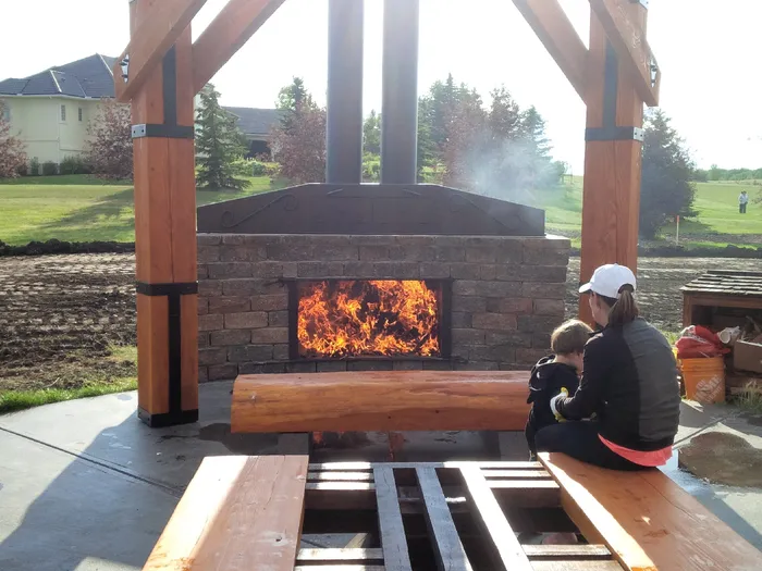 Large free-standing outdoor fireplace